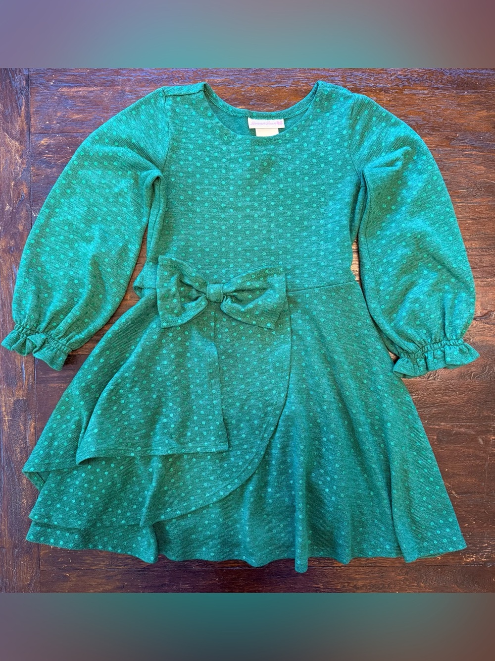 Bonnie Jean Holiday Dress Green Long Sleeve Sparkle Twirl 8